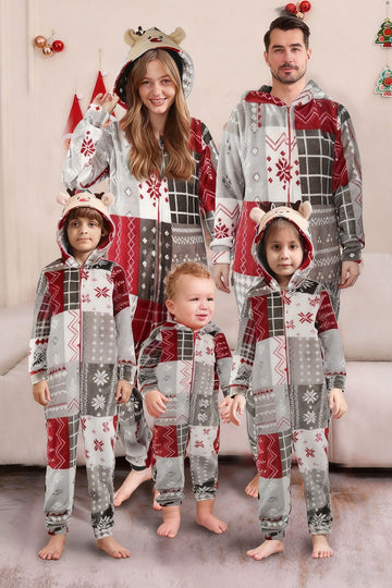 Grey Red One Piece Snowflake Printed Christmas Family Matching Pajamas